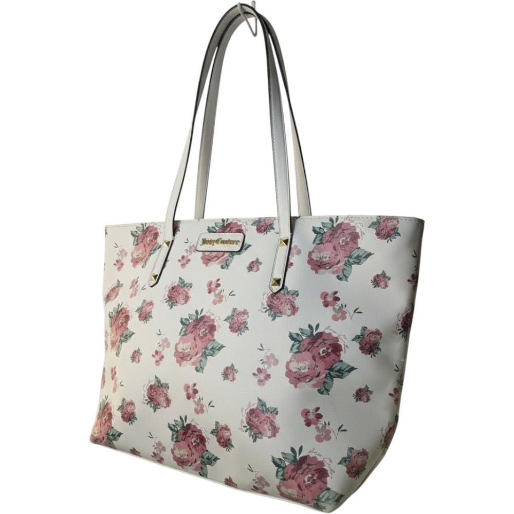 Juicy Couture White Floral Rose Print Tote Bag Gold Stud Accents Shoulder Bag